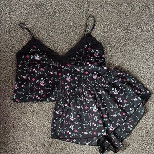 Colsie Black and Pink Floral Pajama Set